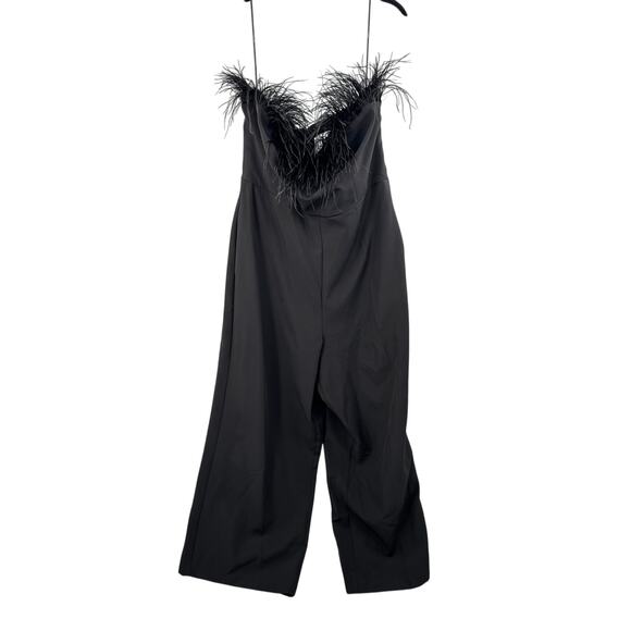 Sam Edelman Women's Black Strapless Feather-Trim Jumpsuit Size 14 Party Cocktail - Picture 4 of 13